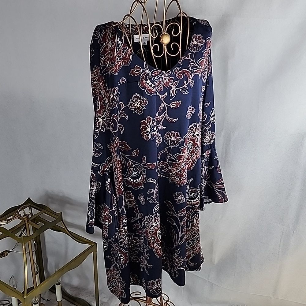 Dark Navy Floral Dress with Bell Sleeves